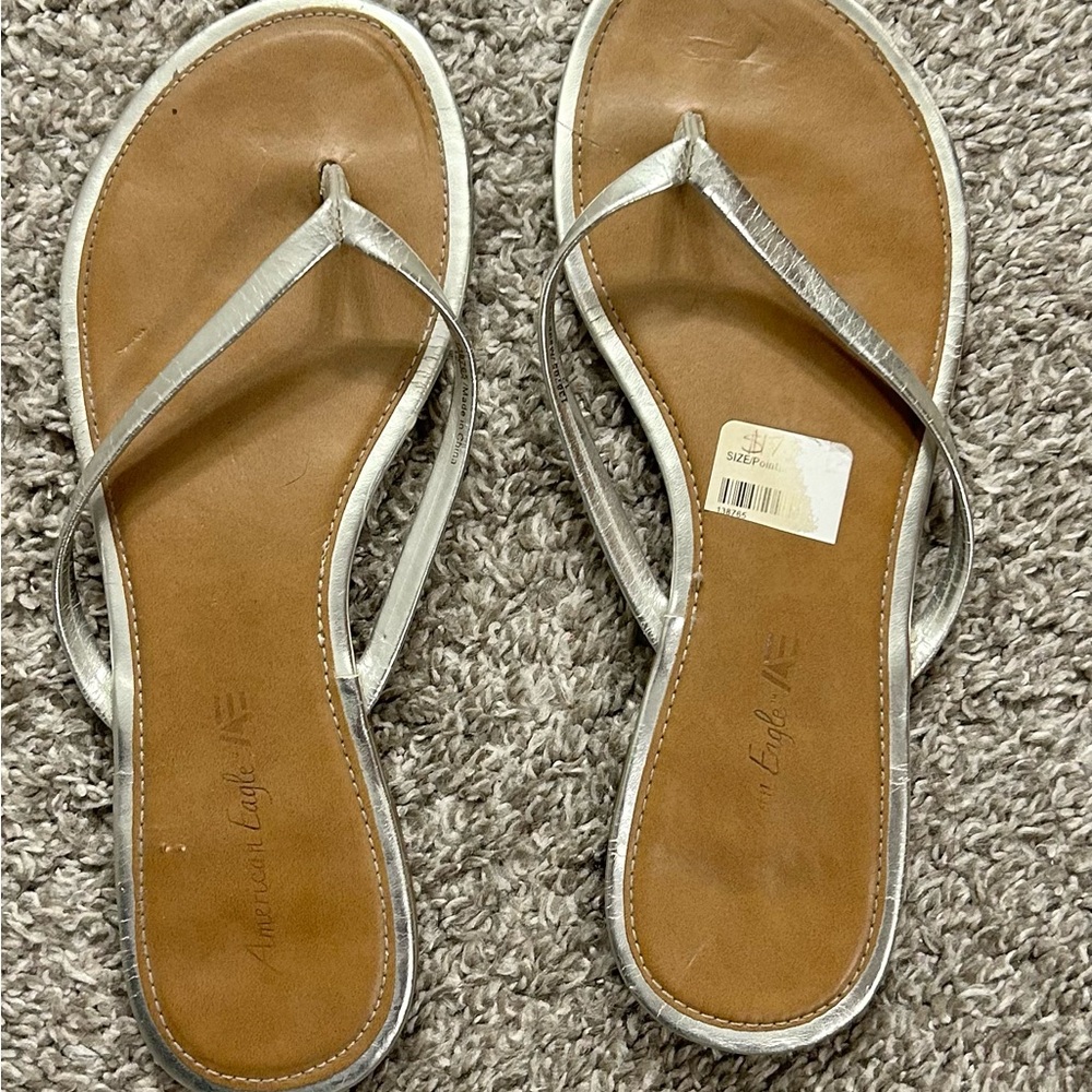 American Eagle Outfitters Silver and Tan Women's Sandals